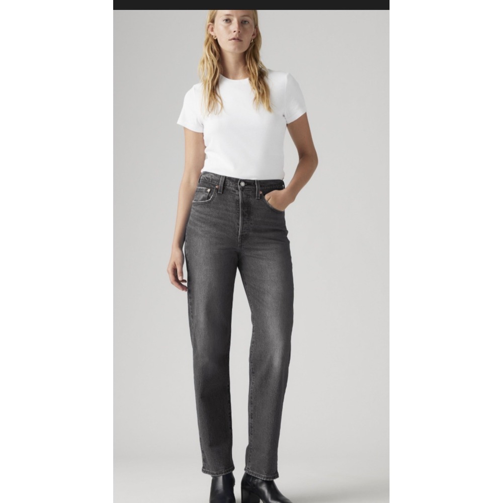 Levis Ribcage Straight Ankle Jeans Womens 28 Black High Rise Button Fly Classic